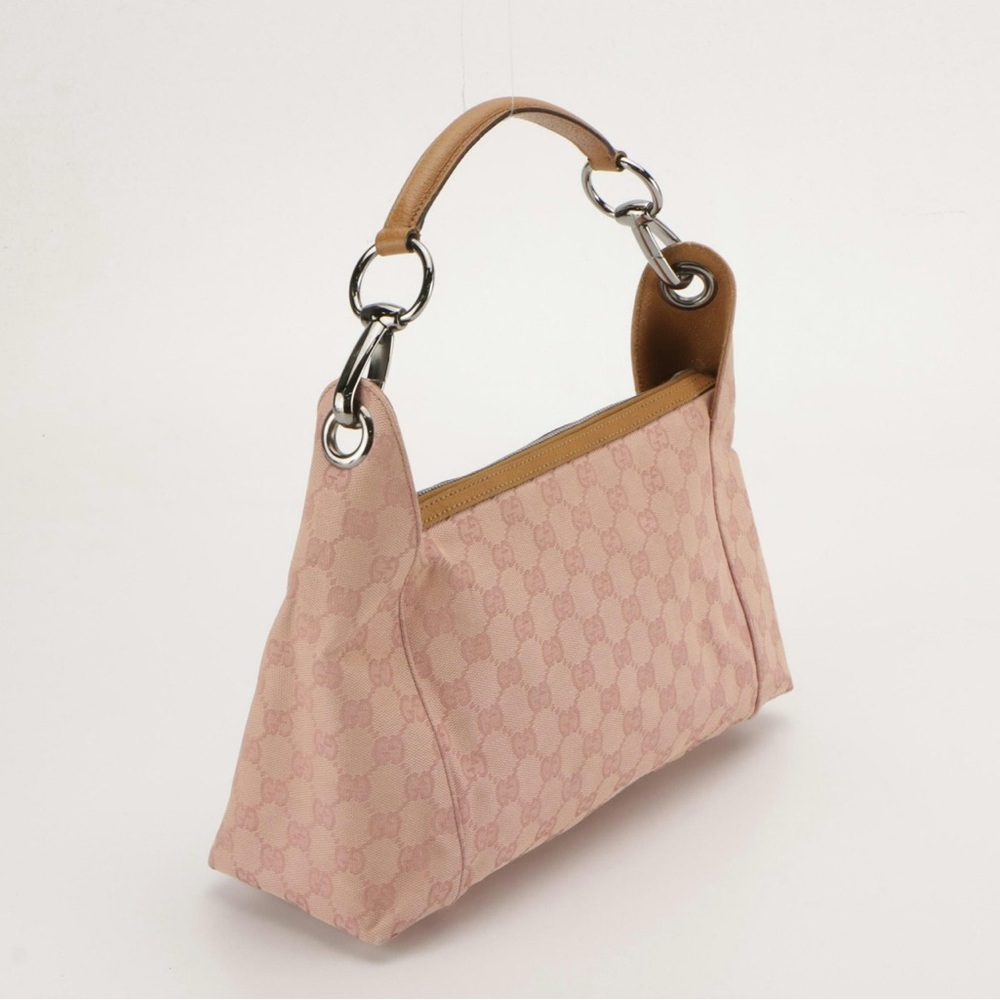 Gucci Horsebit Strap Hobo Shoulder Bag in Pink GG Canvas and Brown Leather - Picture 4 of 10